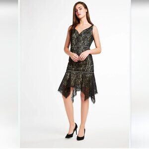 Elie Tahari Lace Overlay Asymmetrical Hem Midi Dress 4